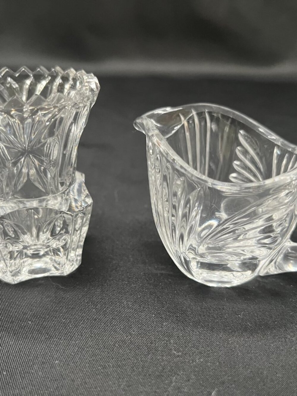 Vtg Miniature Princess House Crystal Swirls Dots Creamer & Toothpick Holder